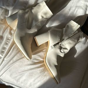 Nasty Gal White Zip Up Leather Boots